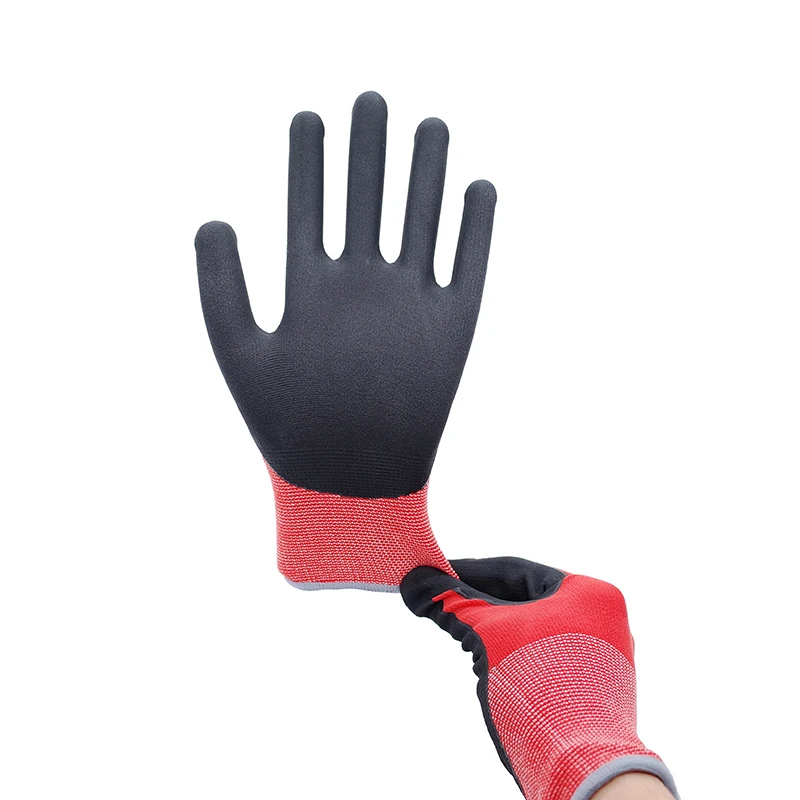 15 Gauge Red Nylon And Spandex Black Nitrile Foam Finish Coated Foam Nitrile Glove