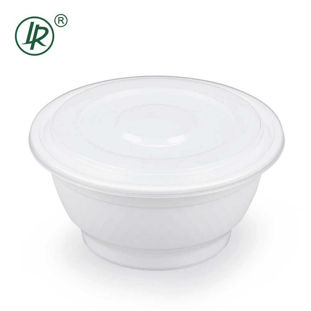 LR White Round PP Plastic Meal Prep Bowls For Salad Vegan 48OZ Soup Disposable Plastic Bowl With Lid Microwave Packing Cup Bowl