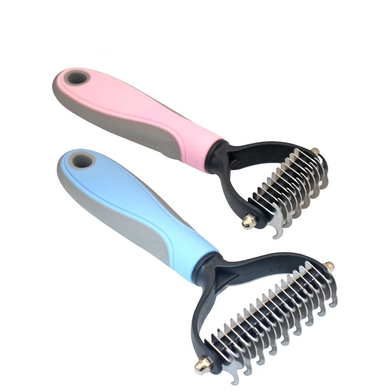 Hot Selling Pet Shop Double Sided Stainless Steel Shedding Pet Grooming Tool Dog Open Knot Comb Grooming Undercoat Rake