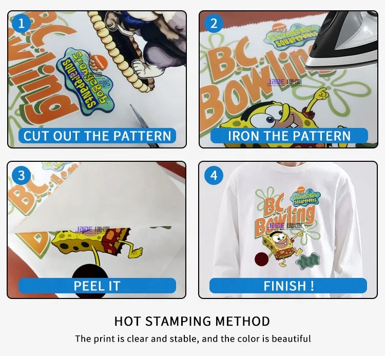 Factory wholesale printed on T-shirt custom designs press sticker logo  full color images heat press logo sticker