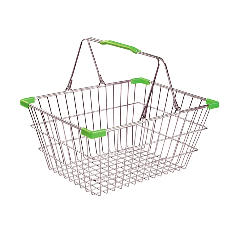 Wholesale Double Handles Two tier Wire Metal Chrome Plated Supermarket Steel Shopping Baskets