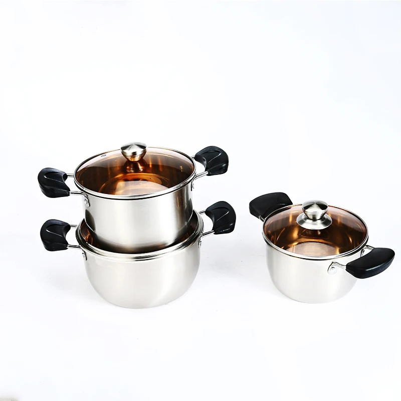 Kitchen die cast casserole cookware set stainless steel insulated hot pot with glass lid