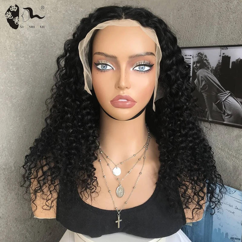 20inch 13x4 Black Lace Wig Glueless Human Hair Mixed Synthetic Lace Front Wigs for Black Women Heat Resistant Human Hair Wig