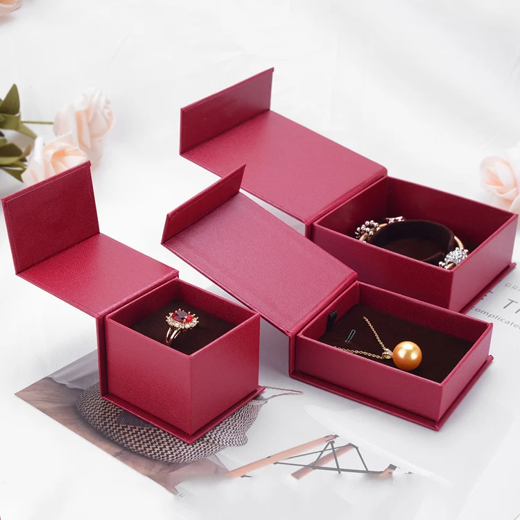 Luxury wholesale wedding red paper cardboard gift packaging printed jewelry box with
