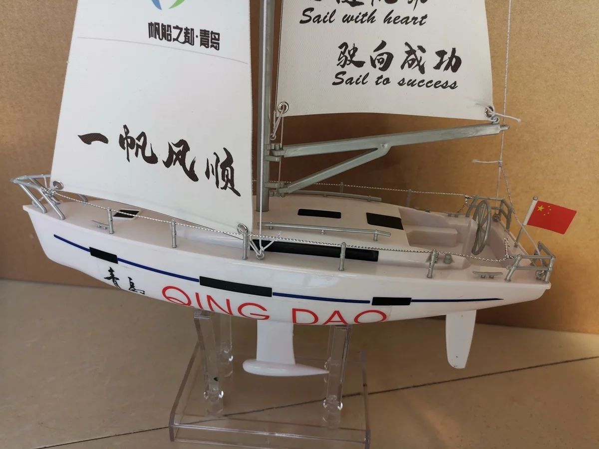 
Plastic sailboat model desktop decor ship with custom sail mark 