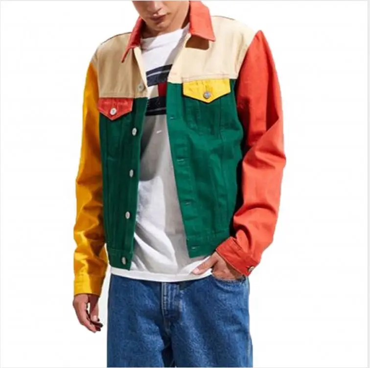 DOVEN OEM Manufacturer Wholesale Custom Fashion Cool Colorblocked Denim Jacket For Men