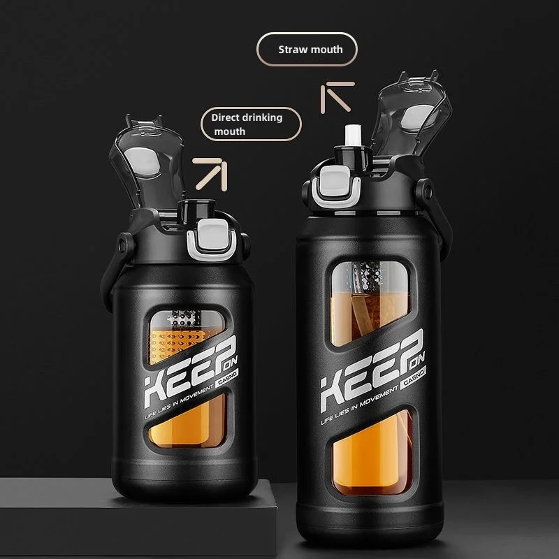 1000ml Glass Water Bottle With Straw Scalding Silicone Sleeve Time Scale Glass Water Cup