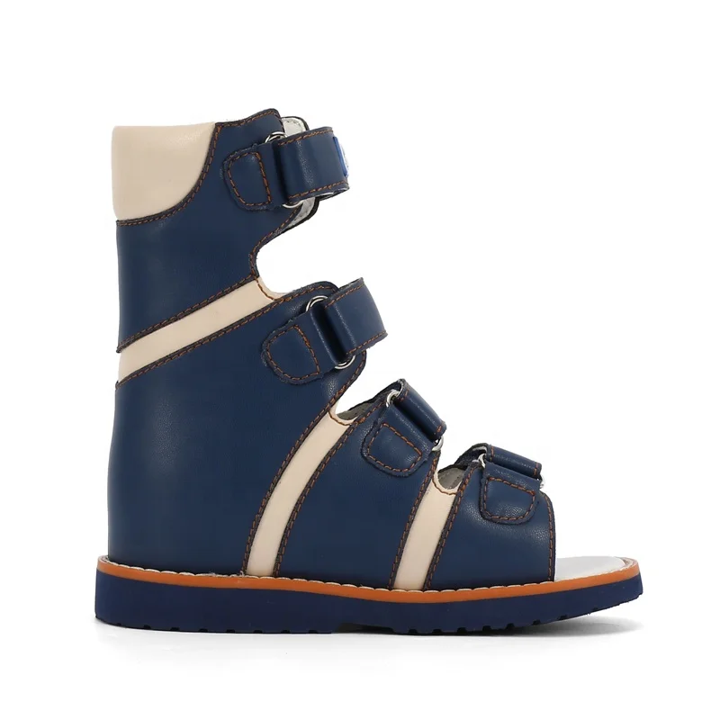 High cut top 16cm kids orthopedic shoes for fractures boys girls solid leather flat foot ankle sandal shoes