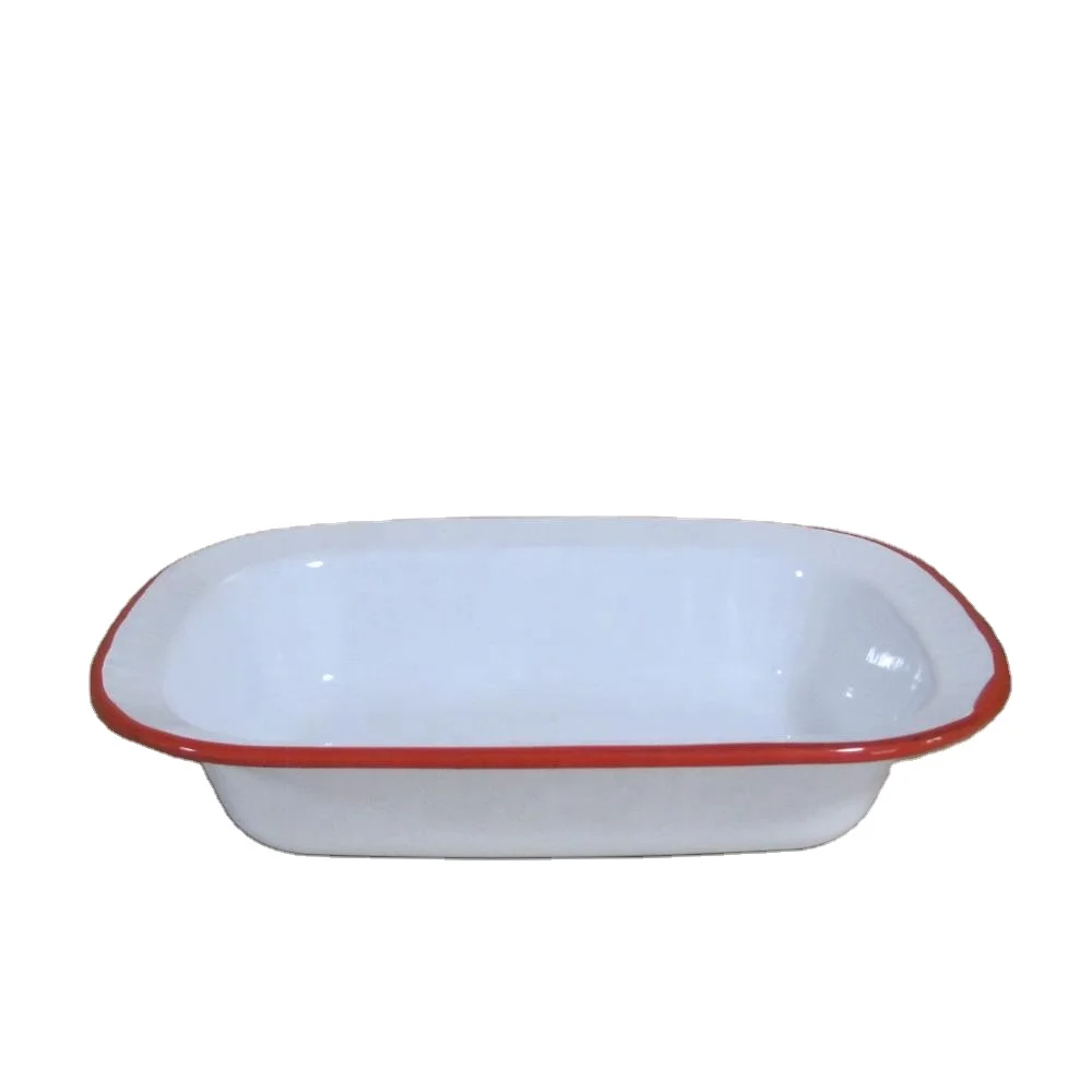30cm Rectangular Enamel Pie Dish baking plate With Rolled Rim