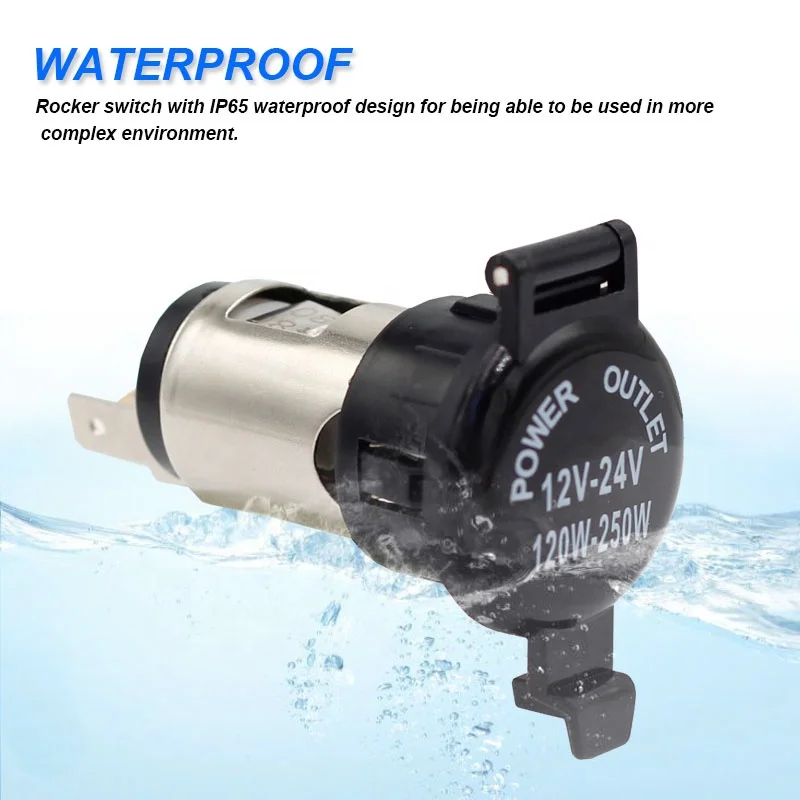 12V-24V 120W-250W Ceramic Inner Core Car Cig Cigarette Lighter Socket Connector with Waterproof Cover,Wires for Car Truck Marine
