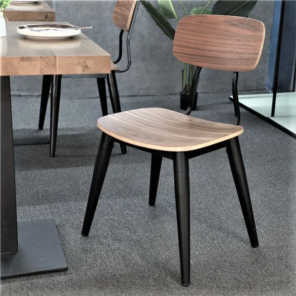 Metal Leg Kitchen Chair Dining Chair Metal Wood Seat Dining Room Chair Industrial for Sale