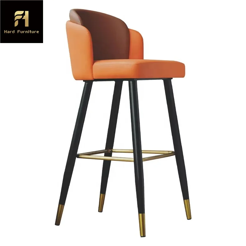 Luxury Nordic Modern Solid Wood Frame Thick Sponge Cushion Seat Leather Metal High Counter Bar Chairs