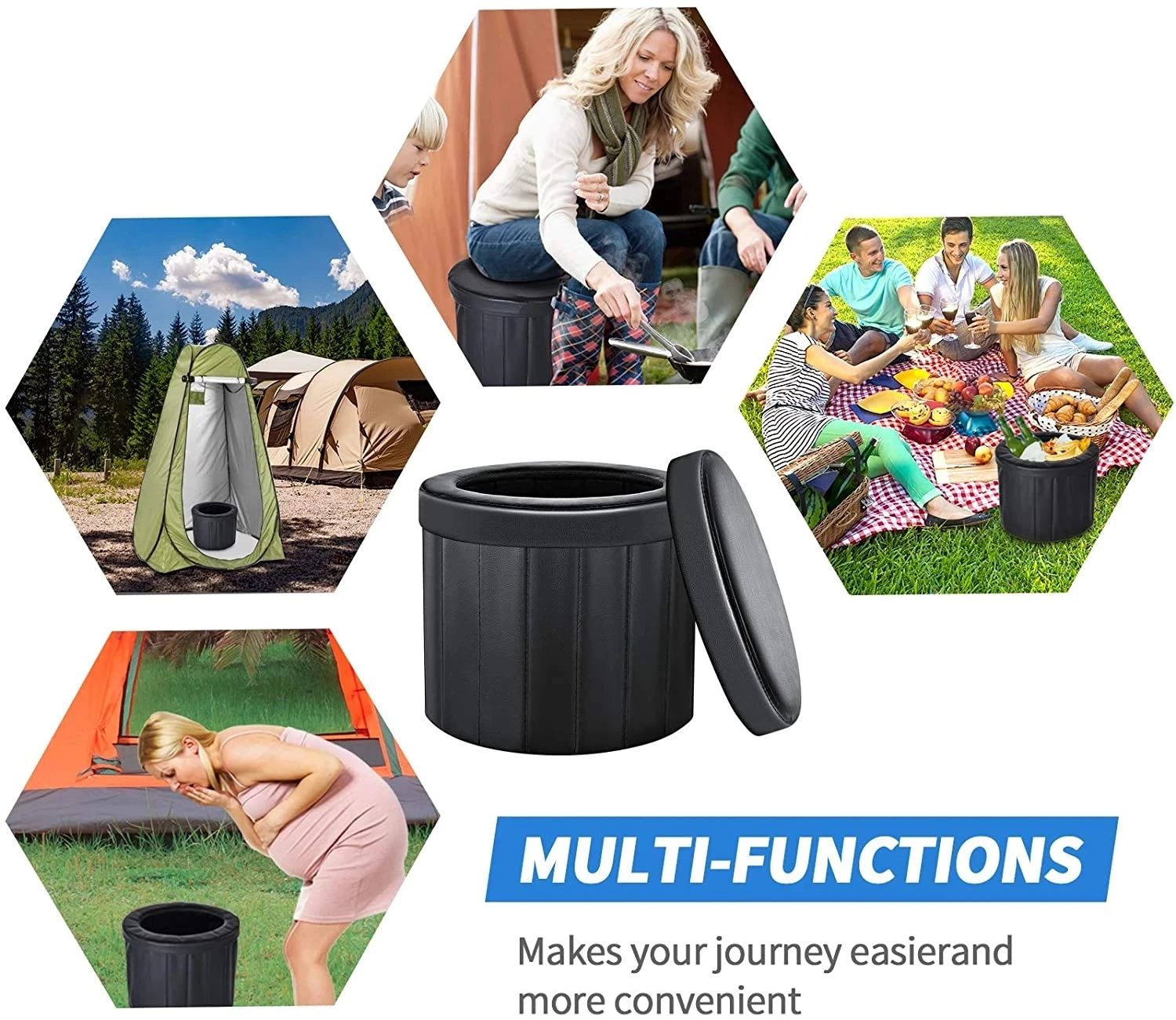 Portable Toilet Folding Camping Toilet Outdoor Commode Car Toilet Leather for Travel Bucket Seat camp
