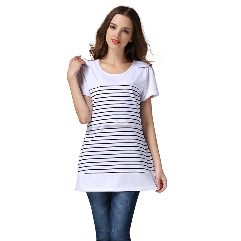 Оптовая продажа, трикотажная эластичная хлопковая Футболка большого размера для беременных, одежда для грудного вскармливания с коротким рукавом, топы для кормления, одежда для лактации
