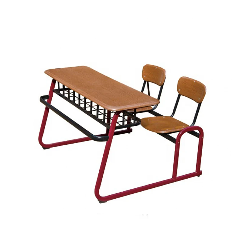 
2 Seater College Steel School Desk Sturdy Metal Wooden Combo Double Student Desks And Chairs 