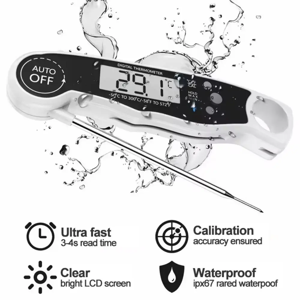 Rechargeable Foldable Digital Meat Thermometer with Stainless Steel Probe food thermometer Instant Read Thermocouple for BBQ