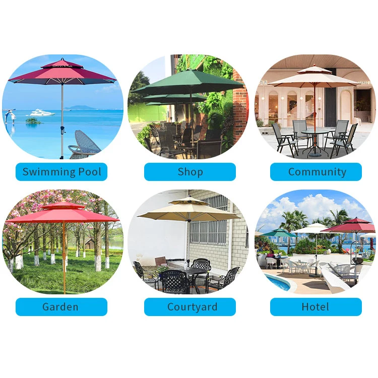 FEAMONT 9ft round Hand Windproof Crank Branded Outdoor Umbrella Garden Parasol with Solar Lights for Beach and Patio Use