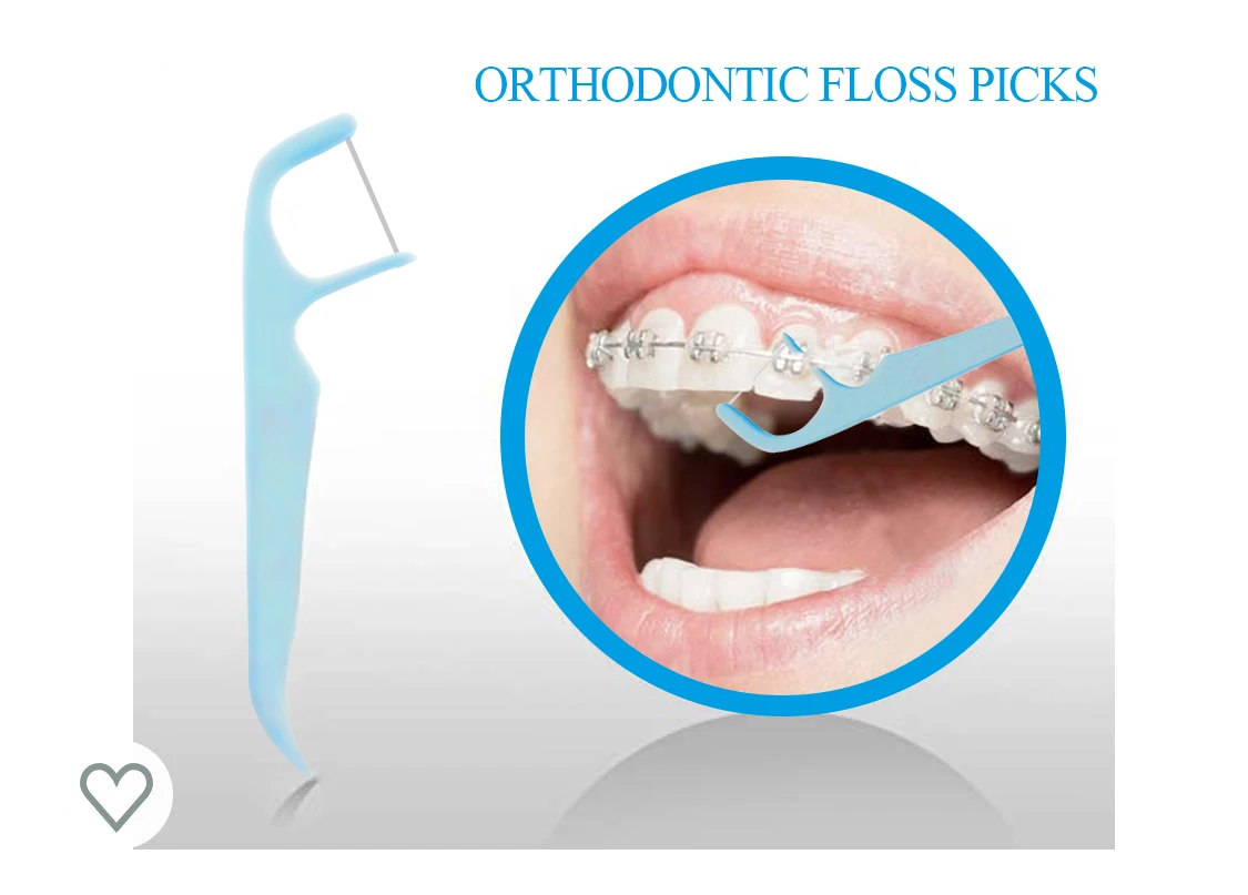 Biodegradable Tooth Cleaner Orthodontic floss Plastic Angled Toothpick Wax Teeth Flossing Bulk Flat Dental Floss Stick Picks