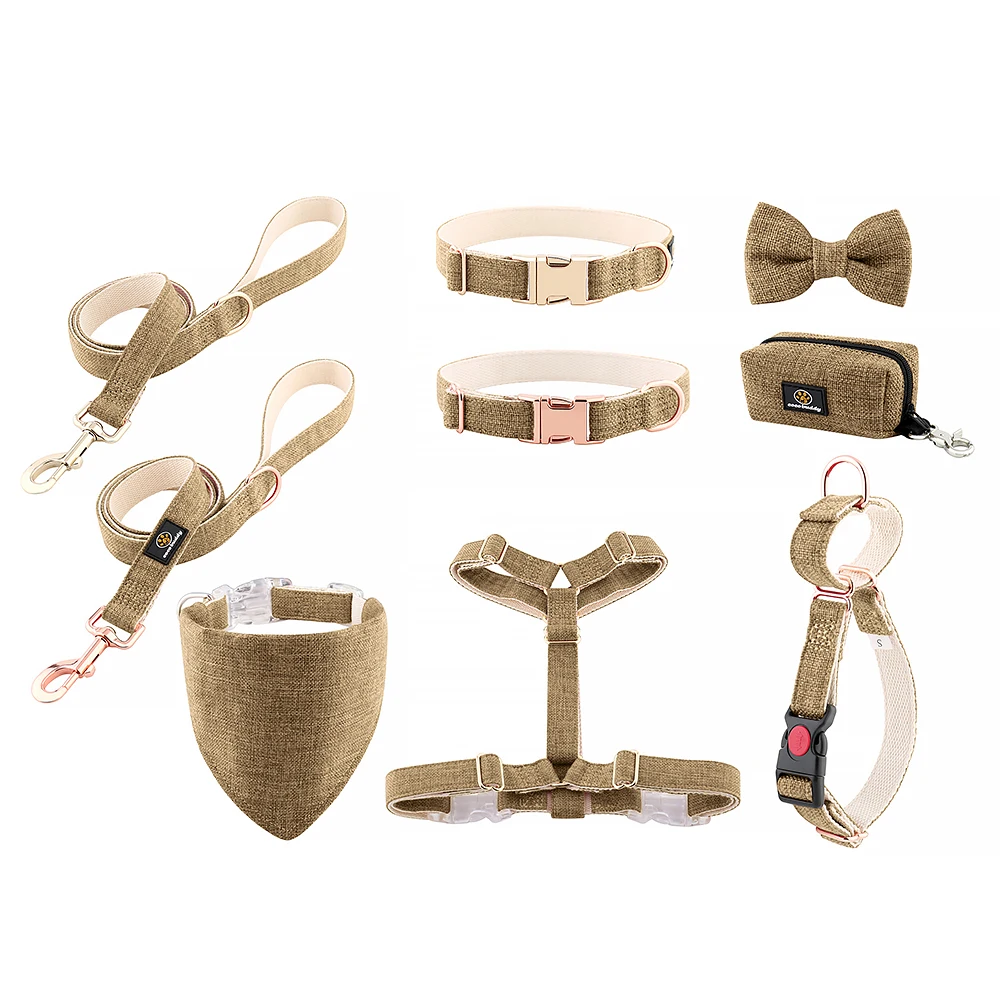 Dog Harness and Leash Set Adjustable Pet Harnesses with Dog Bandanas Eco Friendly Hemp Manufacturer Solid Customized Brand Logo