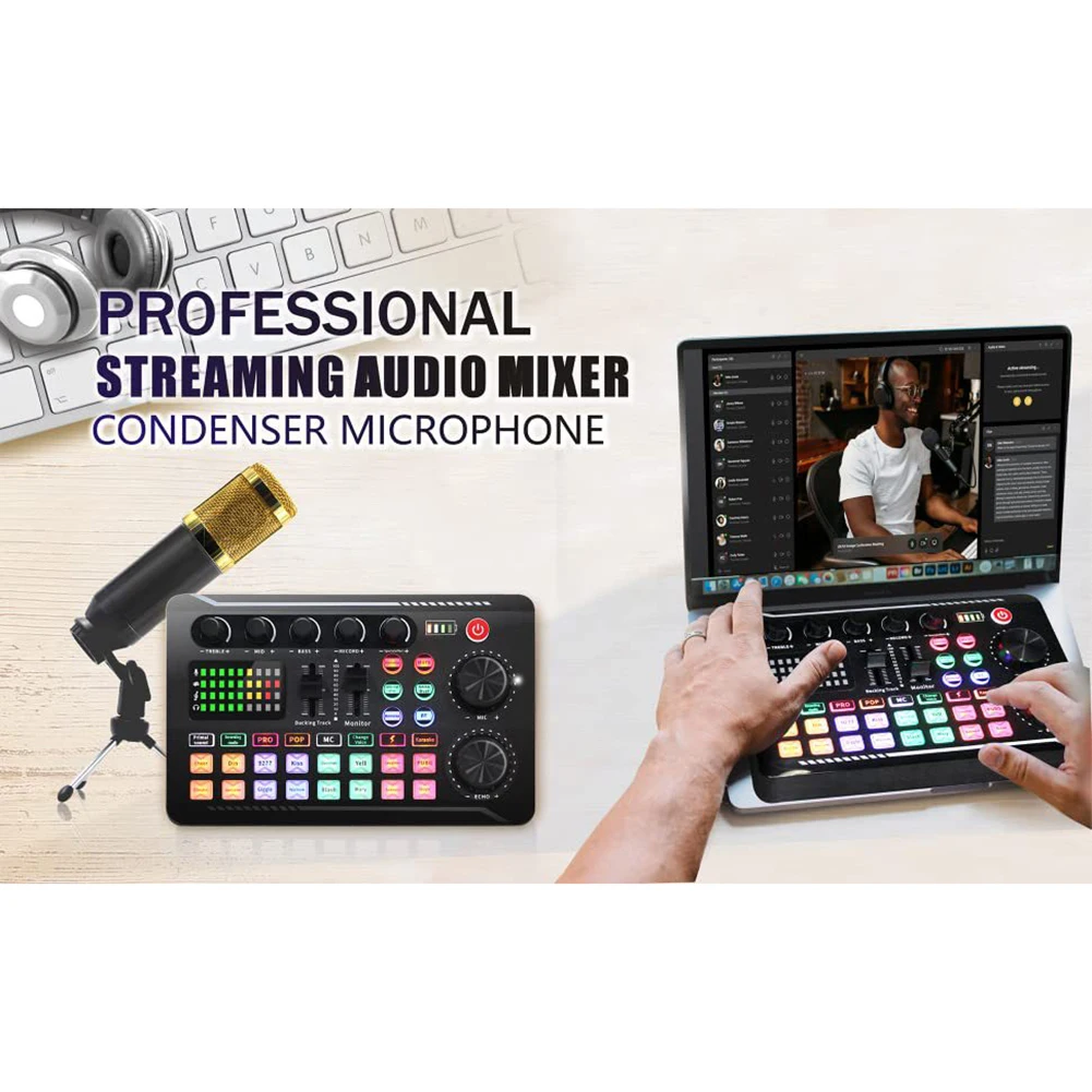 Fast shipping   F998  sound card Audio Set Interface External Usb Live Function Microphone Sound Card