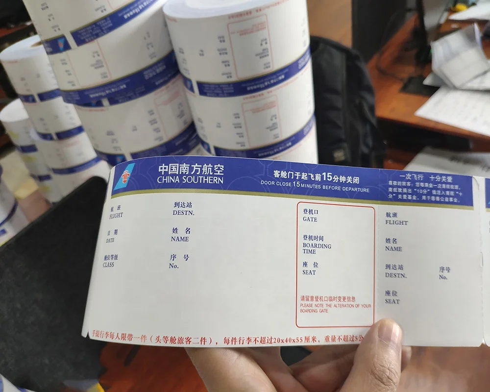 
Cheap price custom clear printing flight ticket airline thermal paper boarding pass 