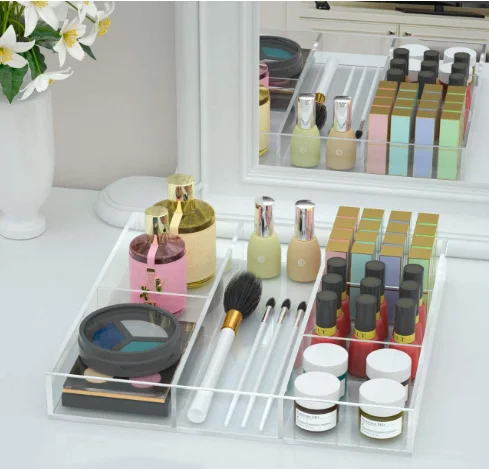 Acrylic 9 Compartments Removable Dividers Make up Storage Organizer Drawer for Home, Bathroom