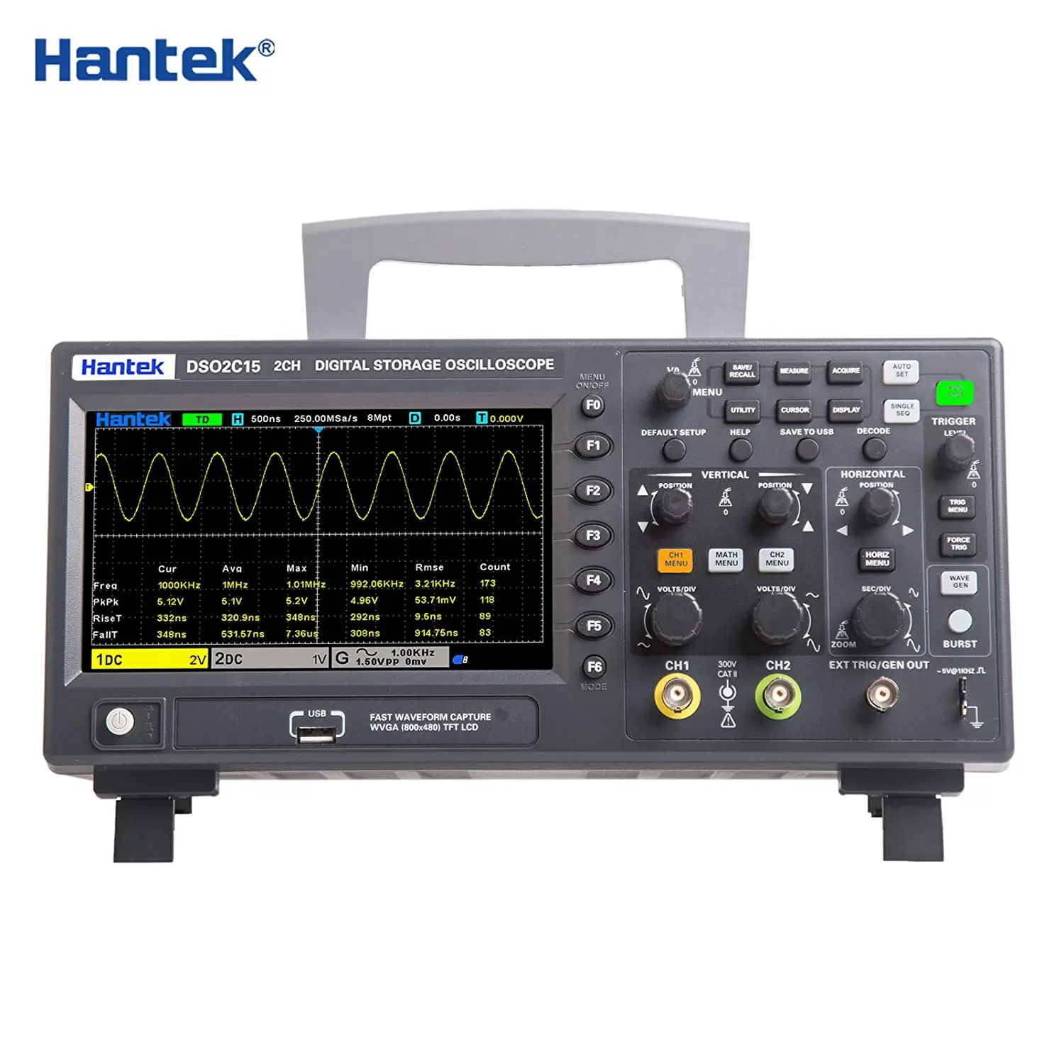 Hantek Dso2c15 Oscilloscope 2ch Channel 150mhz 1gsa/s Sampling Rate Dual-channel Digital Economical Storage Oscilloscope