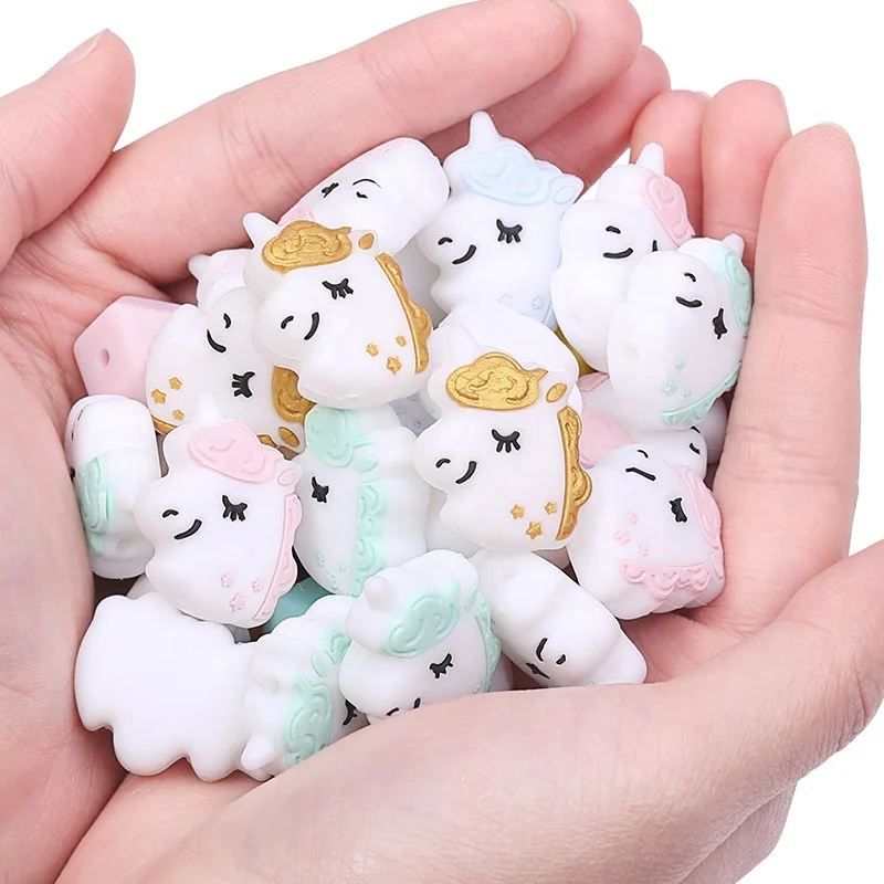 In Stock BPA Free DIY Pacifier Chain Care Beads Newborns Teething Toys Unicorn Focal Beads For Pen Making