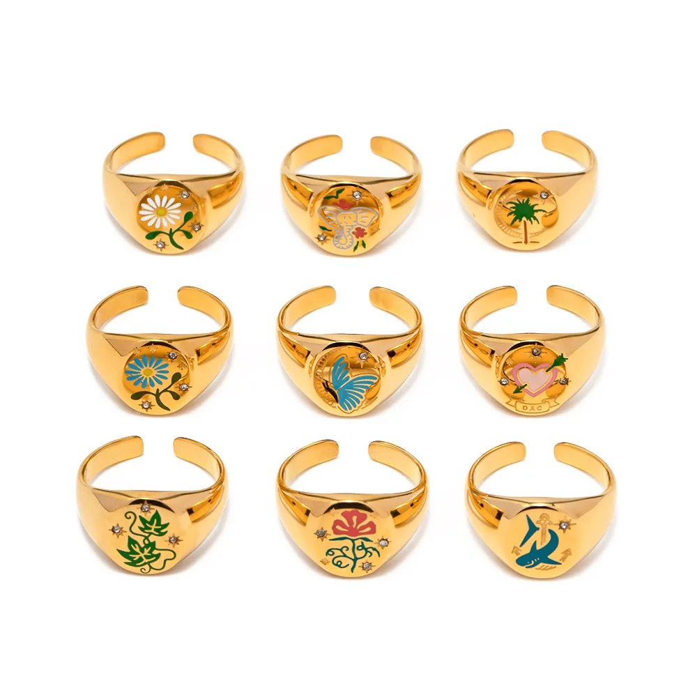 Personalized anniversary gifts rainbow neon color stainless steel enamel ring jewelry adjustable enamel rings for teenage girls