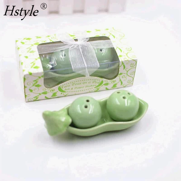 Seasoning Can Two Peas in Pod Ceramic Salt Pepper Shaker Wedding Party Gifts Set Wedding Favor Two Pea Pod Ceramics SD1661