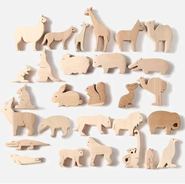 Wooden Zoo animal toys for children Montessori education wooden Zoo animal set