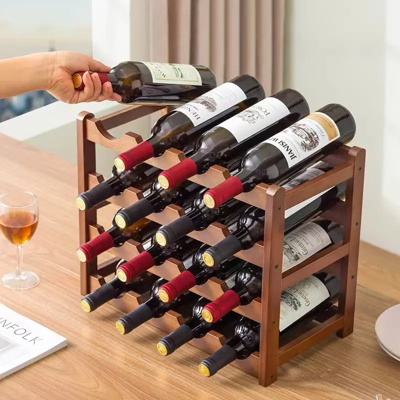 Bamboo Wine Rack, Sturdy and Durable Countertop Wine Storage Cabinet Shelf for Pantry - 4 Tiers 16 Bottle Wine Rack