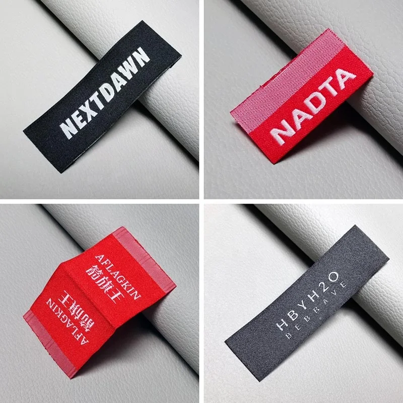 custom iron on neck label tags adhesive Iron-on t-shirt woven labels tags