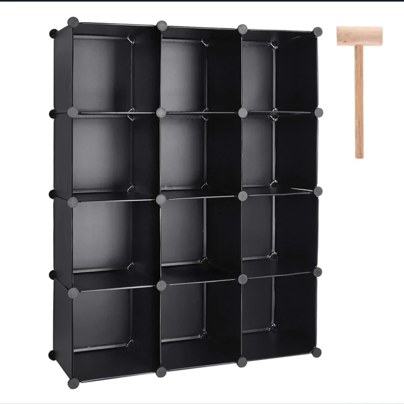 Cube Storage cabinet 12-Cube Closet Storage rack with Wooden Hammer DIY Closet Bookshelf Plastic Square Organizer for Home