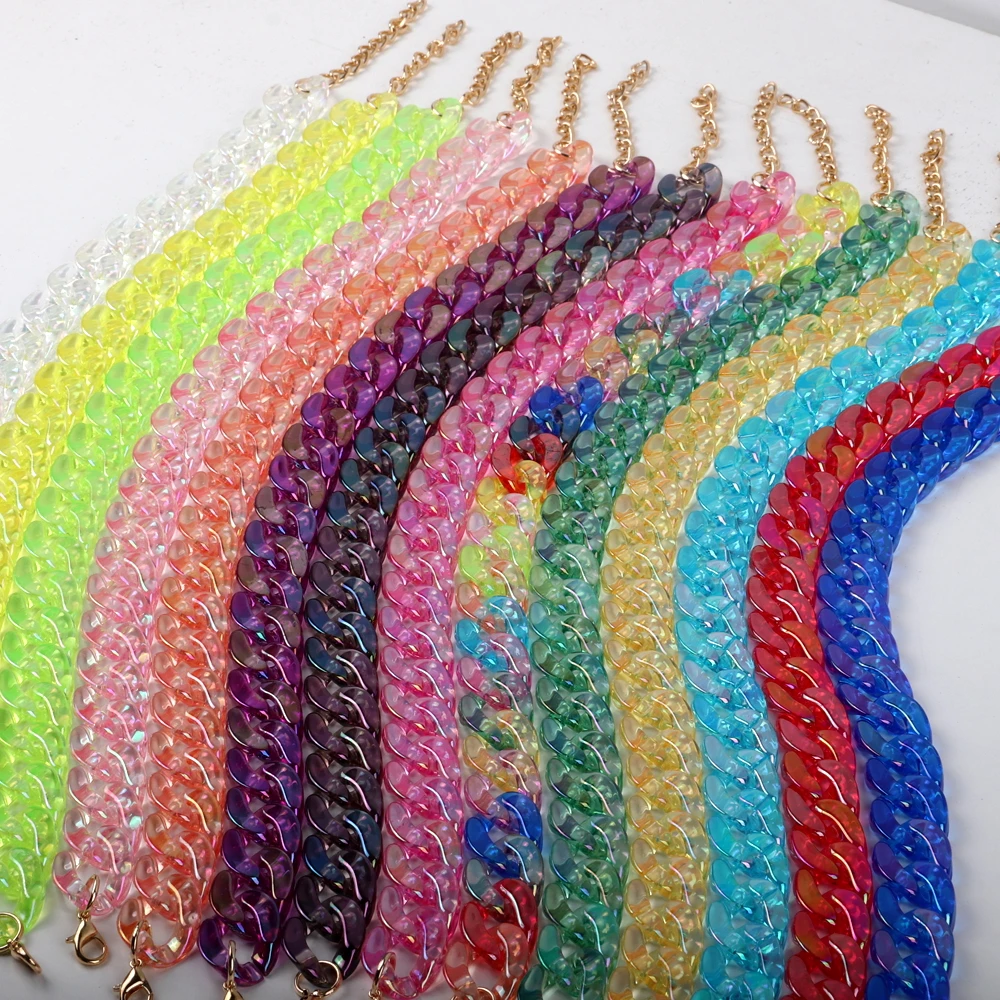 New Summer Sparkling Pearl Color Link Chain Colorful Fantasy Fashion Jewelry Crystal Collar Girly Gift Acrylic Necklace 2024