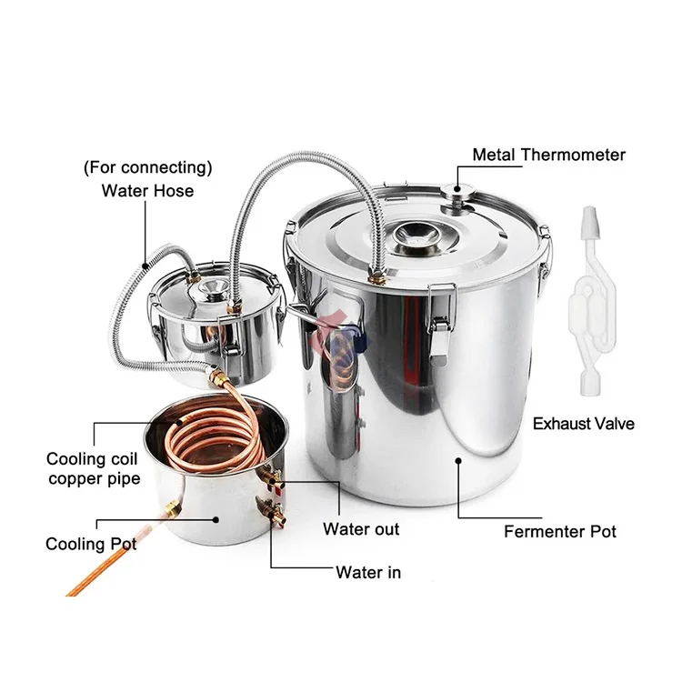 Alcohol Distillation Still Spirits Kit Water Copper Tube Boiler Home Brewing set Stainless Steel