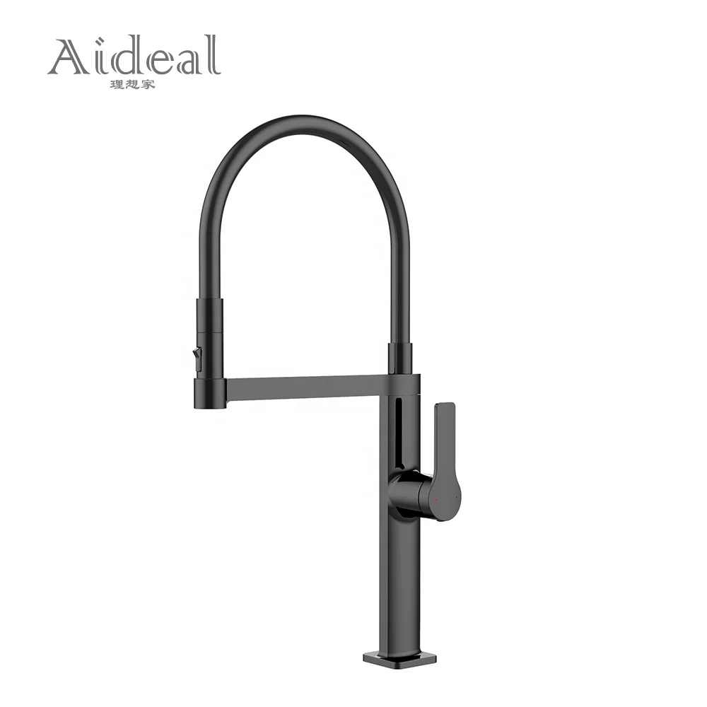 Graceful ultra-thin design black mixer tap two water spray pull down kitchen sink faucet luxury