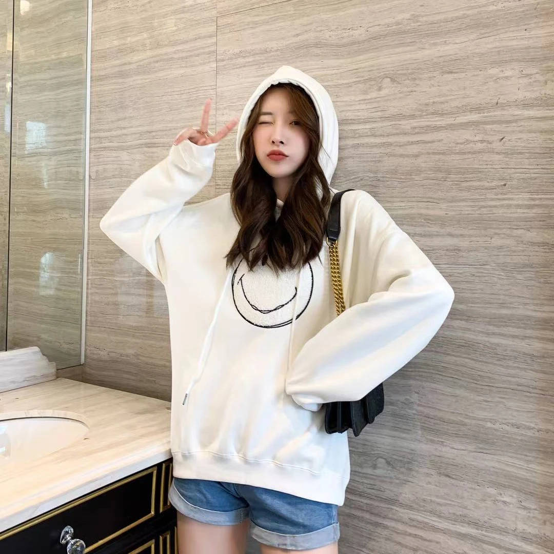 Oversize 50% Cotton 50% Polyester Hoodies Cotton Polar Fleece Women Pink Sweater Pullover Embroidery Unisex Sweatshirt