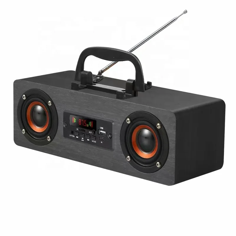 Promotional Gift Wood Wireless Retro Classical Wooden W10 Boombox with alarm clock (1600634681644)