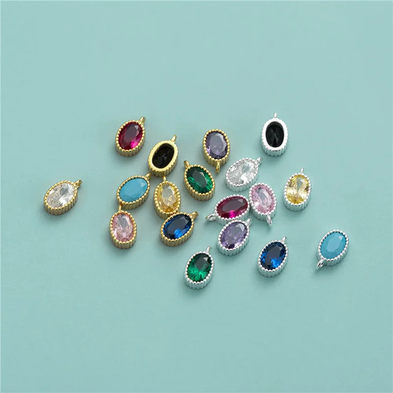 Delicate S925 Sterling Silver Pendant Shiny Pave Color Zircon Oval Pendant For DIY Necklace Bracelet Earring Accessories
