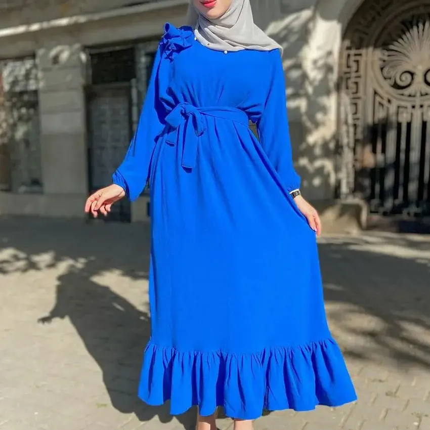 New Model Fabric Elegant Jilbab Turkish Women Muslim Dresses Islamic Clothing Blue Abaya Dubia Robe Ethnic Clothing Kaftans