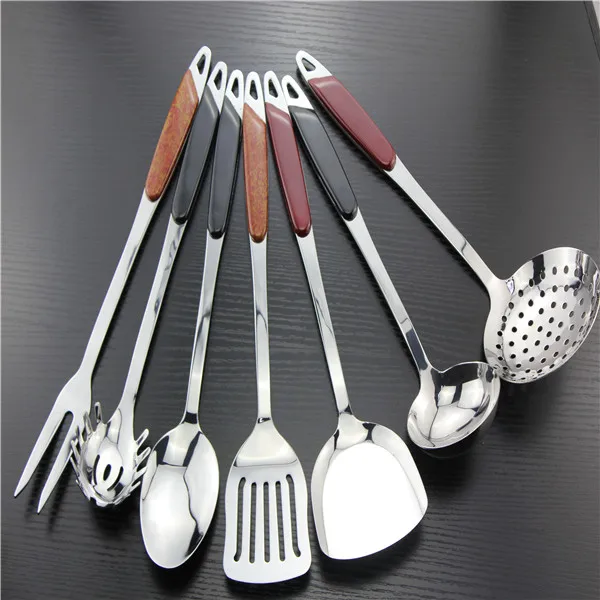 
Eco-friendly Reusable Black Plastic Handle Stainless Steel Kitchen Utensils Set Kitchenware Home Cuisine Cooking Tool 
