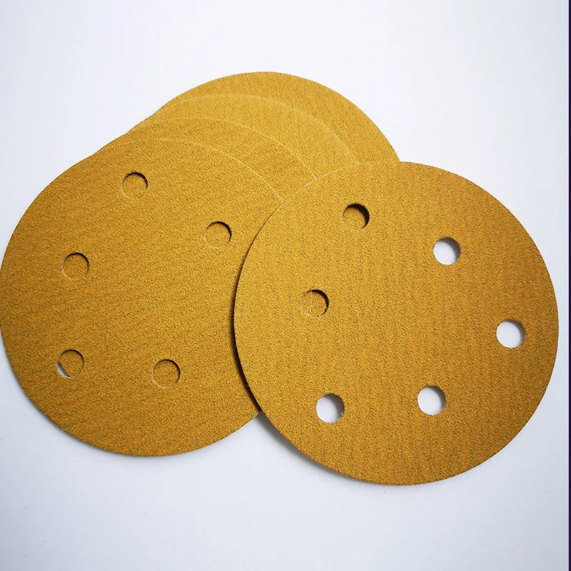 6inch 9holes Yellow sanding disc with holes hook ring gold sanding disc aluminum oxide dry sandpaper disc for automobile