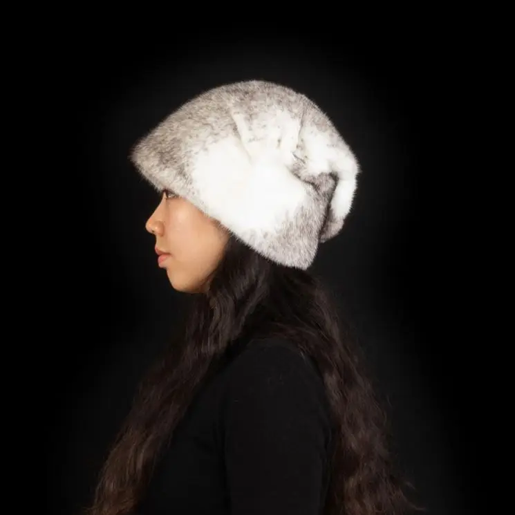 DH IATOYW custom whole pelt women cross mink fur brimless cap winter warm earflap fur hat