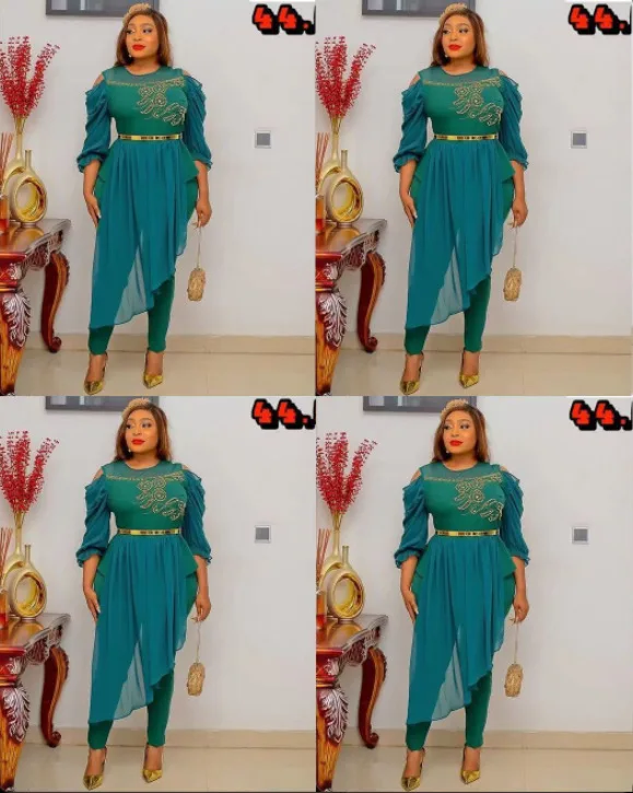 high quality african chiffon fabrics ethnic clothing dashiki hot drill stitched chiffon top straight leg trousers two piece set