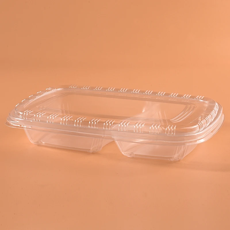 Thermoforming Plastic disposable 2 compartments lunch box packaging organizer container
