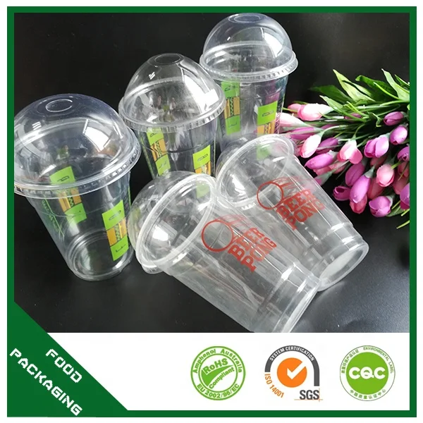 Disposable print plastic Cup  12 16 20 24oz  Custom Logo PET Clear Plastic Cups With Dome Lids