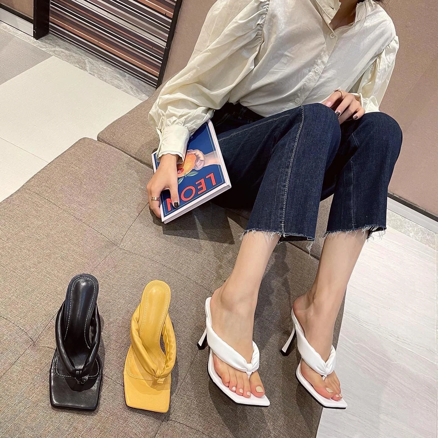 factory whosale candy colors womens sandals trendy women high heel flip flops summer