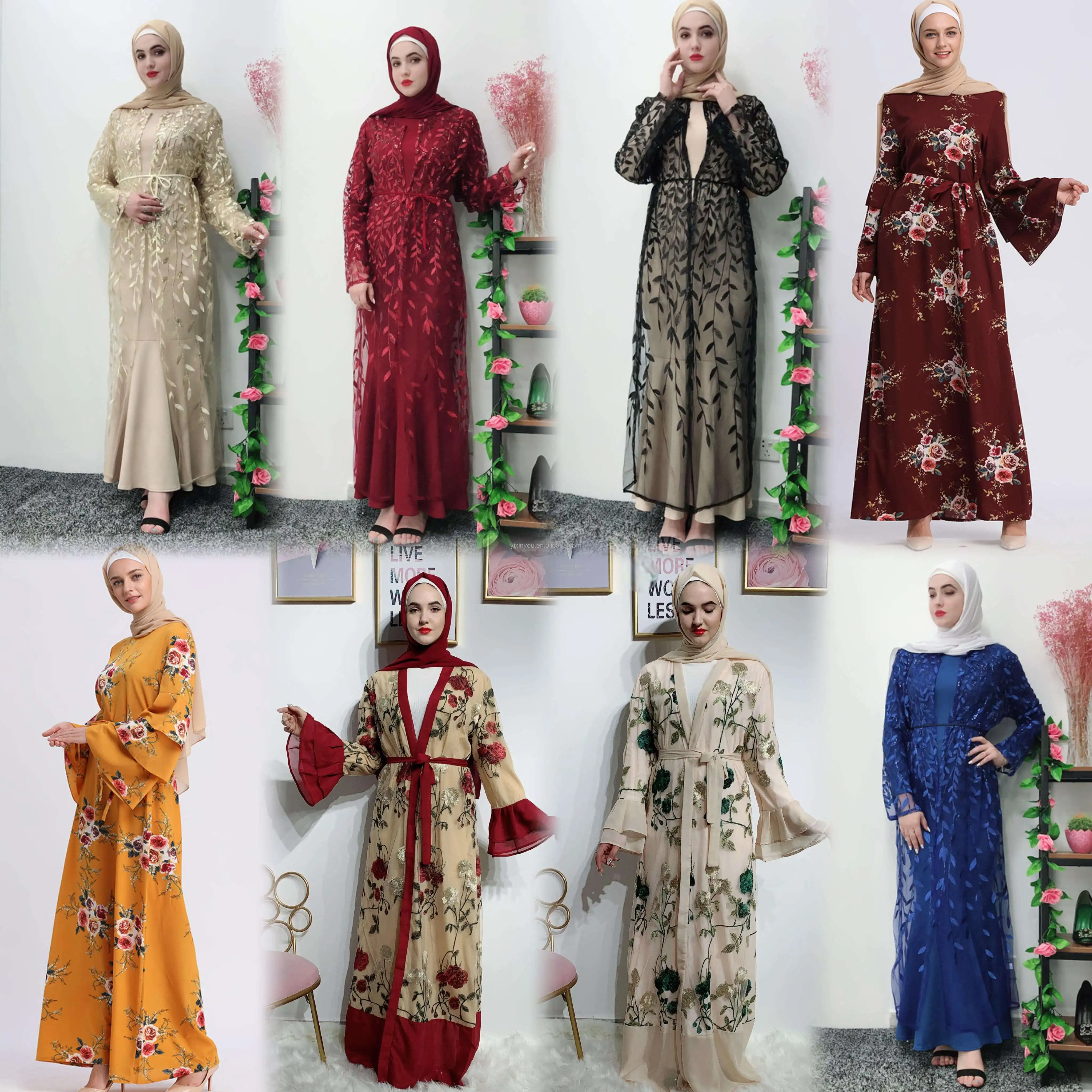 Oem Chiffon Robe Solid crew neck Moroccan Long Layered Muslim Dress Women From Islamic Clothing Ethnic Clothing