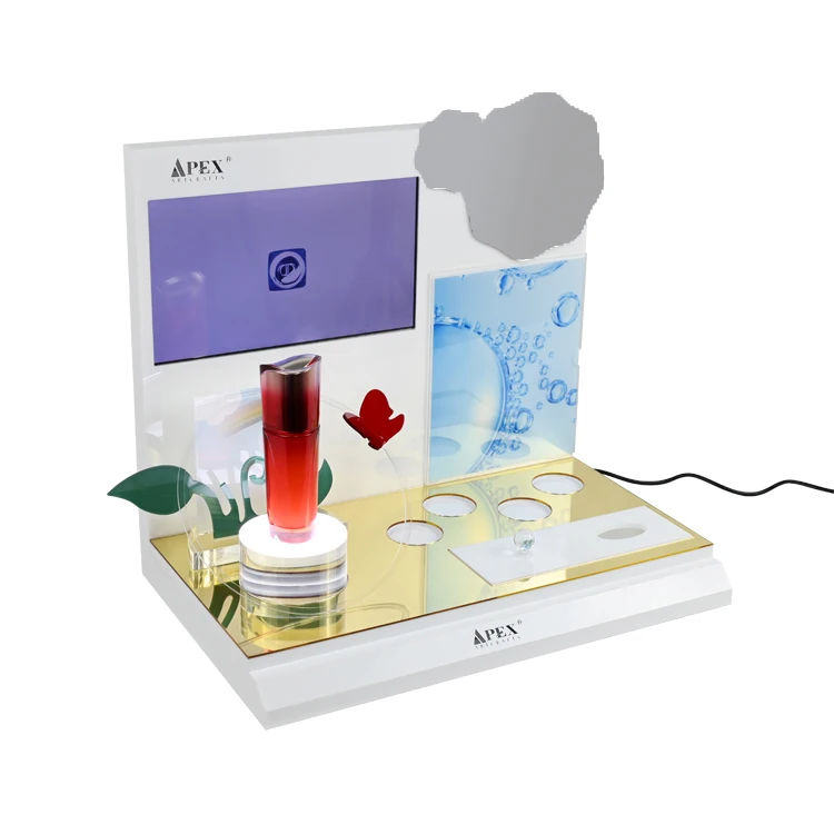 APEX Led Light Acrylic Cosmetic Display Cosmetic Display Stand With Led Viceo Screen